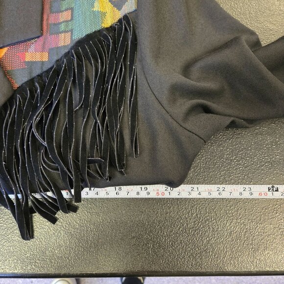 Vintage Black Aztec Fringe Blazer Jacket With Silver Button Art to Wear Festival - Picture 8 of 12